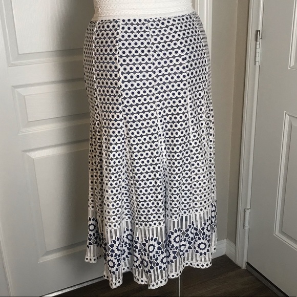 Lapis Skirts Lapis Blue White Polka Dot Floral Skirt Poshmark